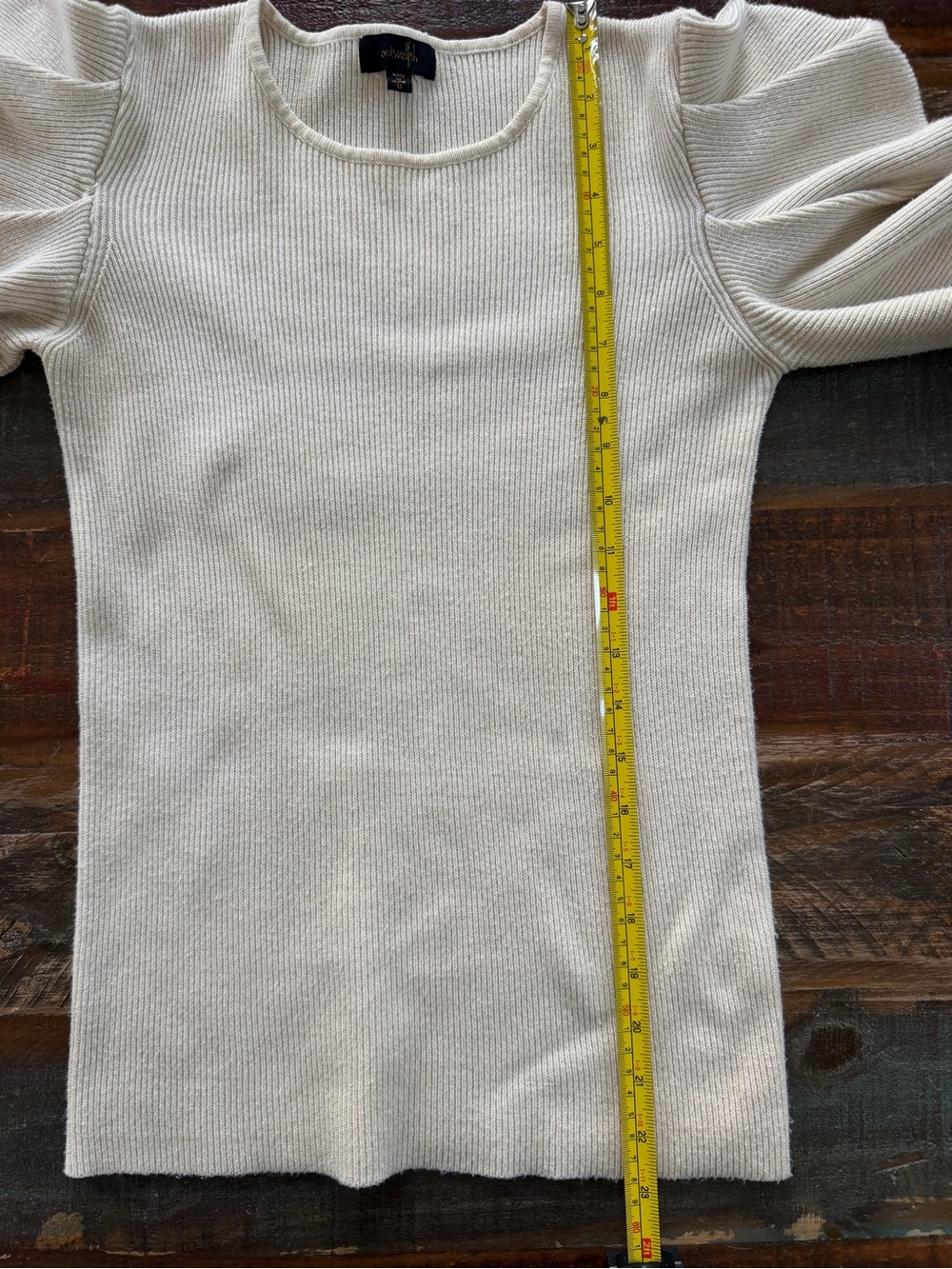 On Twelfth Women’s M Beige Rib Knit Puff Sleeve Sweater | SKU 0085 - Picture 4 of 7